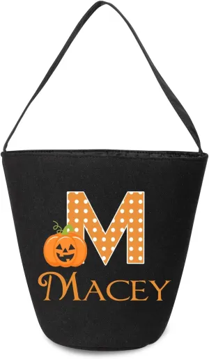 kaululu Halloween Candy Bags Halloween Candy Bucket Halloween Trick or Treat Bucket Bag Custom Name Embroidered Candy Basket for Kids (Black 1)
