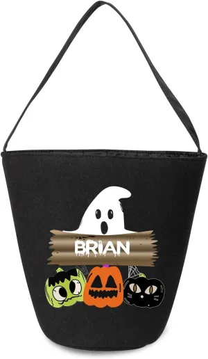 kaululu Halloween Candy Bags Halloween Candy Bucket Halloween Trick or Treat Bucket Bag Custom Name Embroidered Candy Basket for Kids (Black 5)