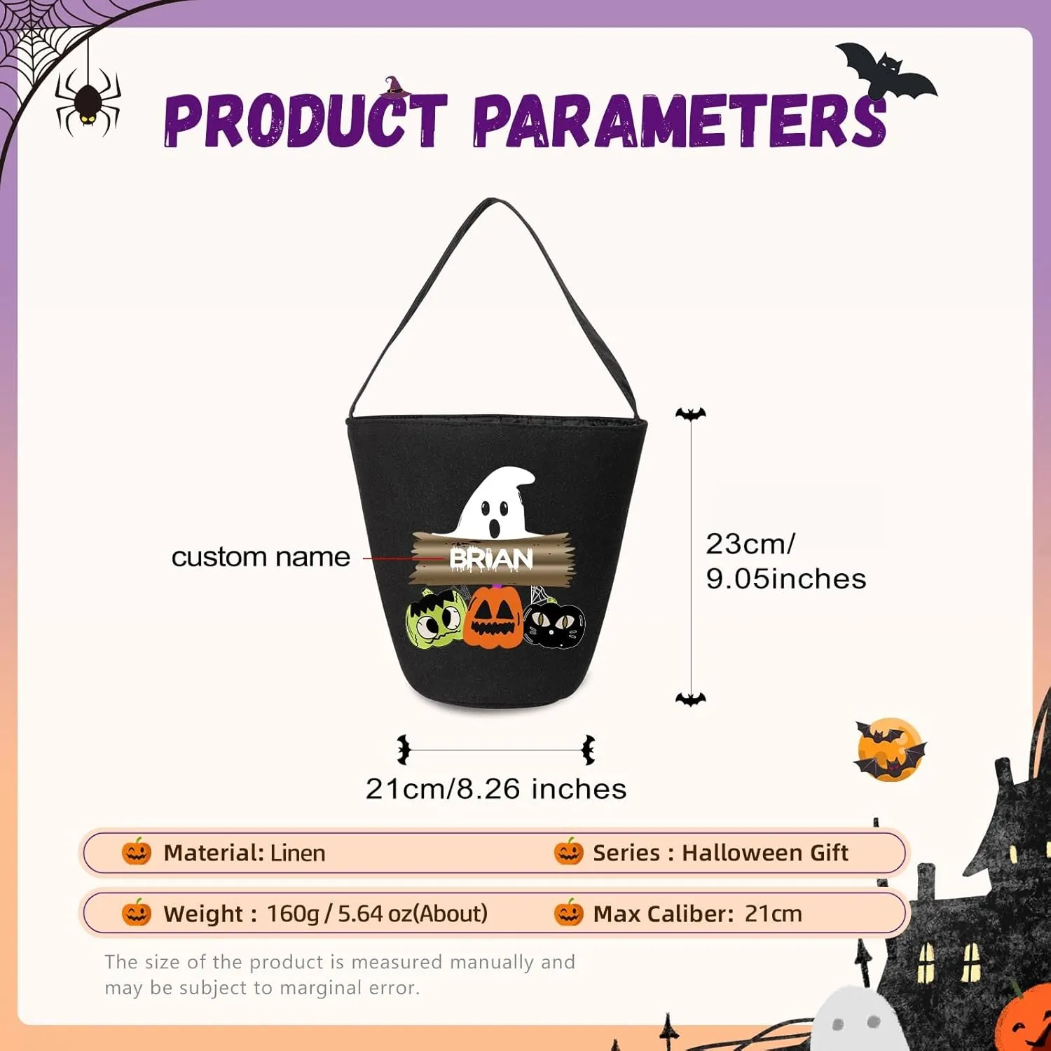 kaululu Halloween Candy Bags Halloween Candy Bucket Halloween Trick or Treat Bucket Bag Custom Name Embroidered Candy Basket for Kids (Black 5)