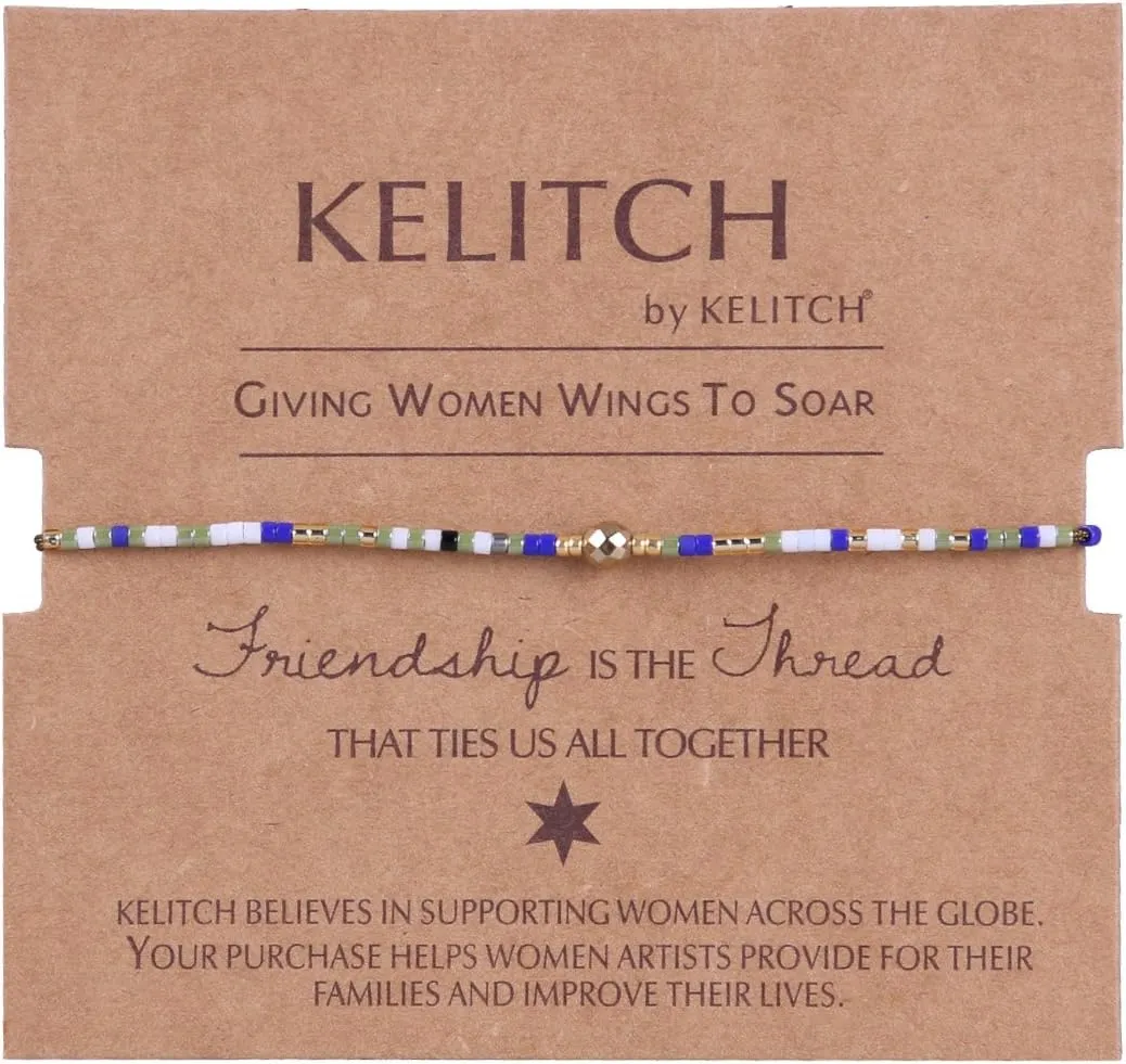 KELITCH Charm Crystal Bracelets Boho Beaded Thin Strings Bracelets Stack Bracelets For Women