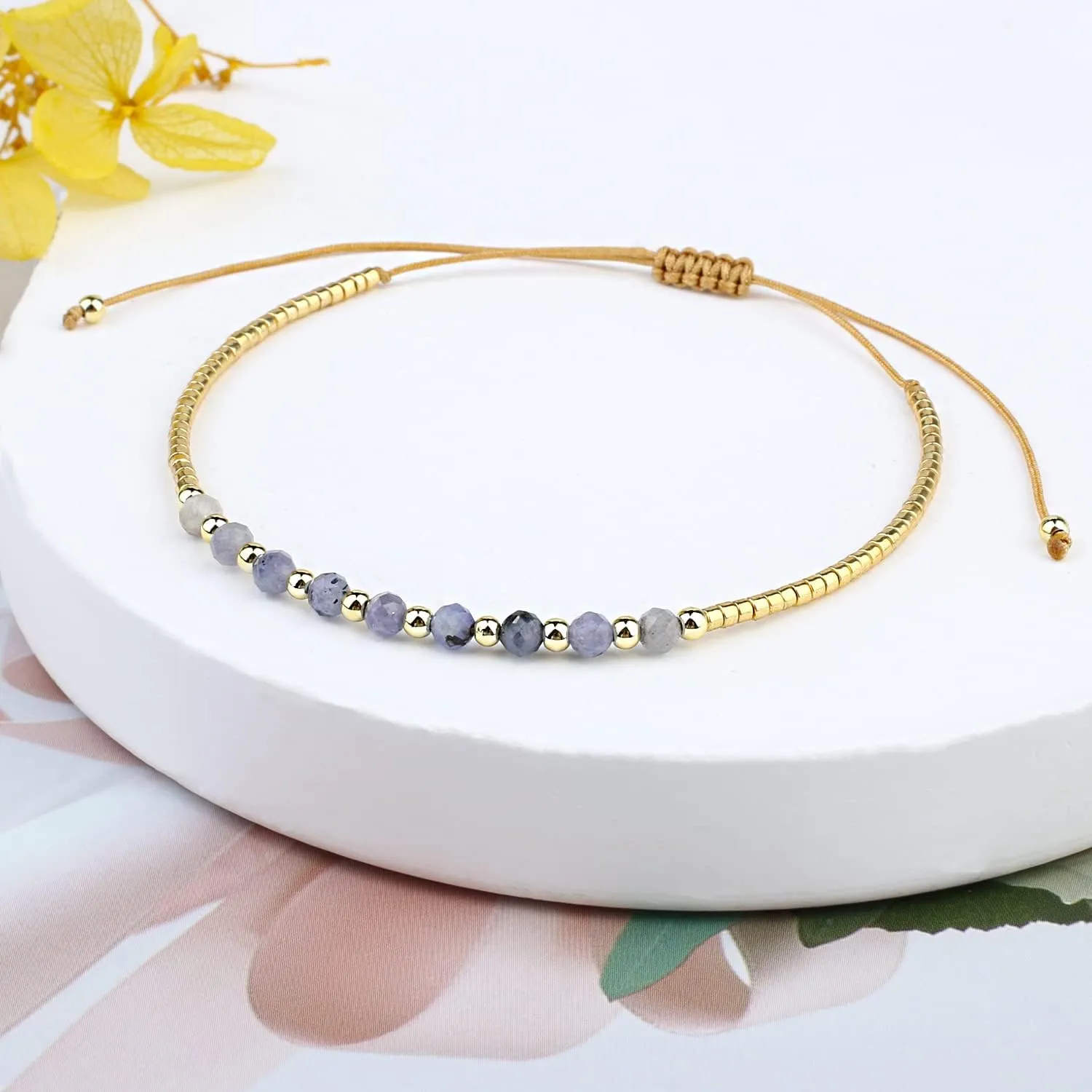 KELITCH Facted Crystal Bracelets Handmade Beaded Thin String Strand Bracelets Women Charm Bracelets