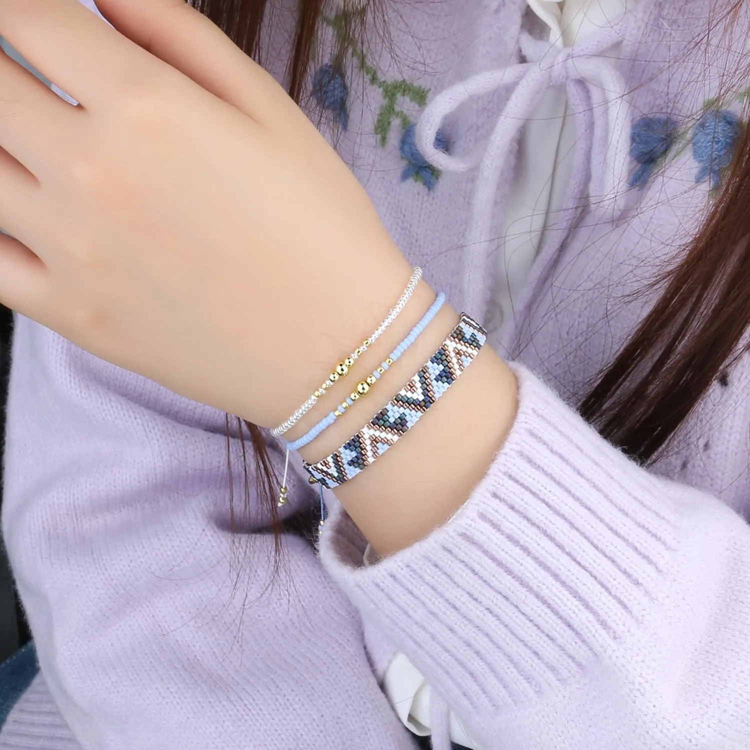 KELITCH Rainbow Strand Bracelets Stackable Miyuki Bead Bracelets Women Friendship Bracelets Bohemian Jewelry
