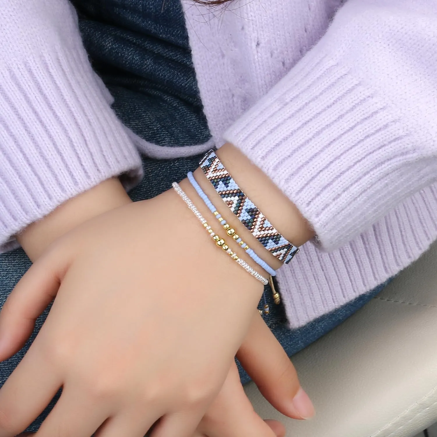 KELITCH Rainbow Strand Bracelets Stackable Miyuki Bead Bracelets Women Friendship Bracelets Bohemian Jewelry