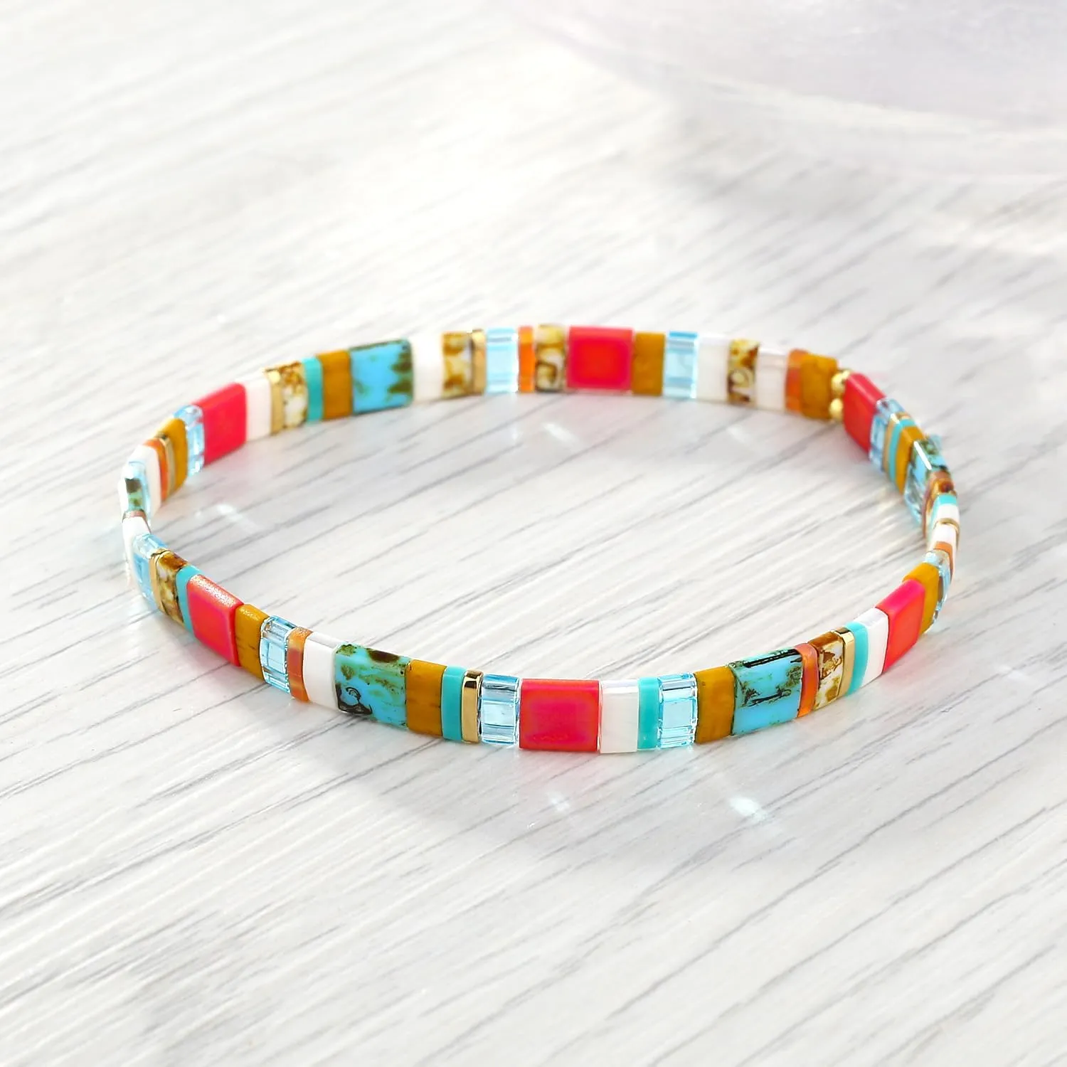 KELITCH Stretch Bracelets Colorful Stackable Tila Bead Bracelets Women Friendship Bracelets Bohemian Jewelry