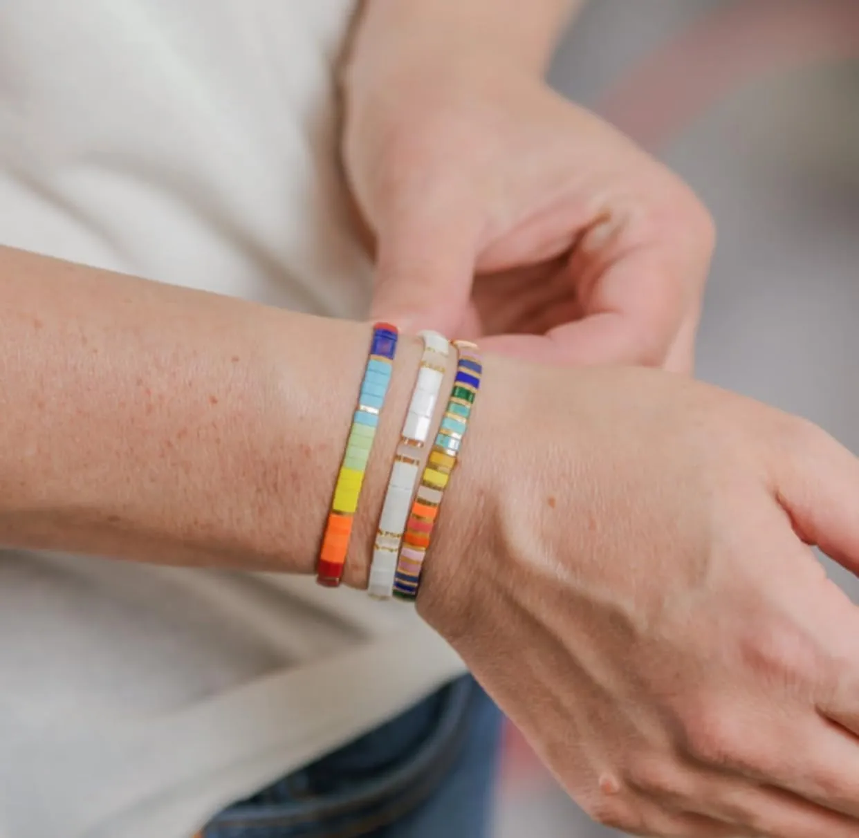 KELITCH Stretch Bracelets Colorful Stackable Tila Bead Bracelets Women Friendship Bracelets Bohemian Jewelry