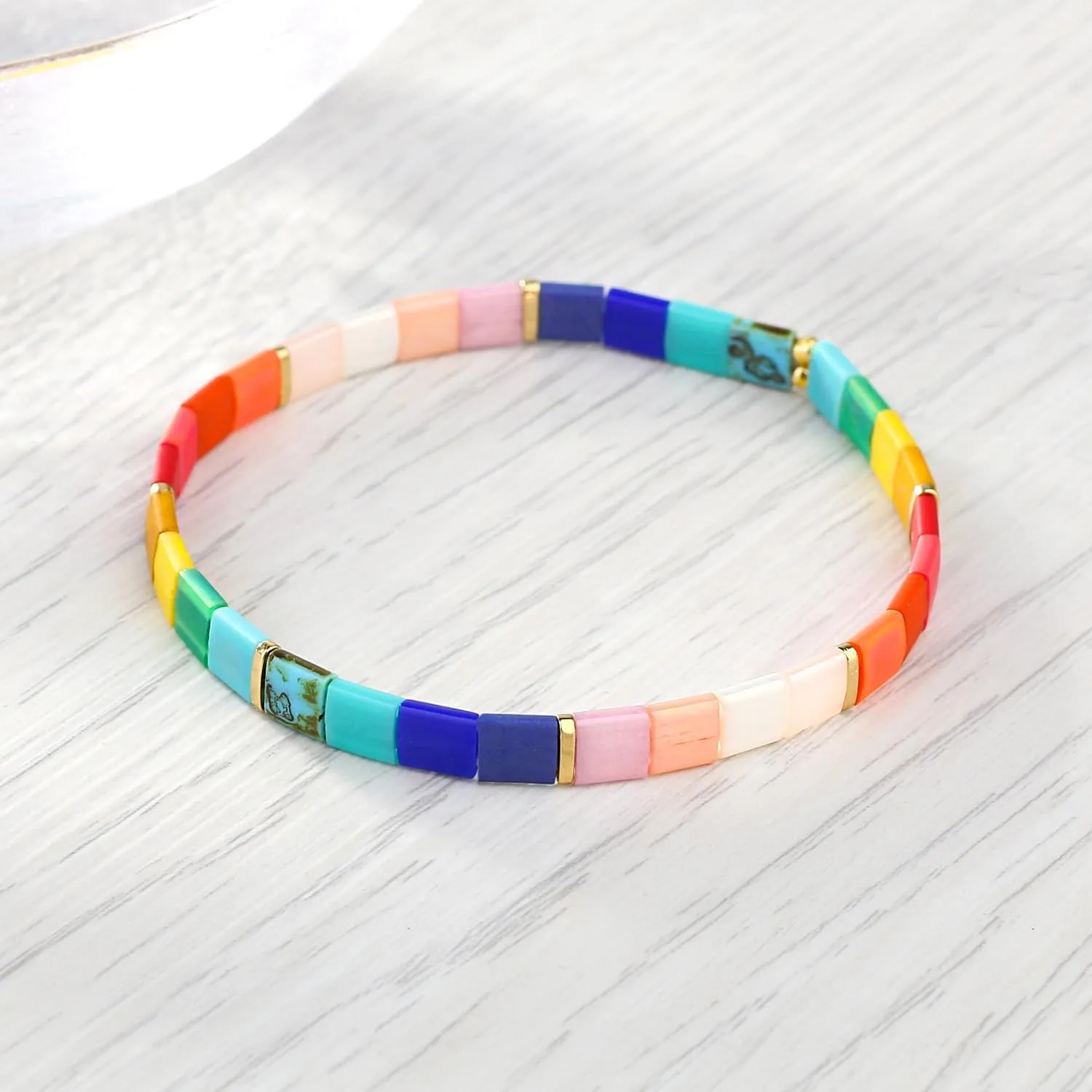 KELITCH Stretch Bracelets Colorful Stackable Tila Bead Bracelets Women Friendship Bracelets Bohemian Jewelry