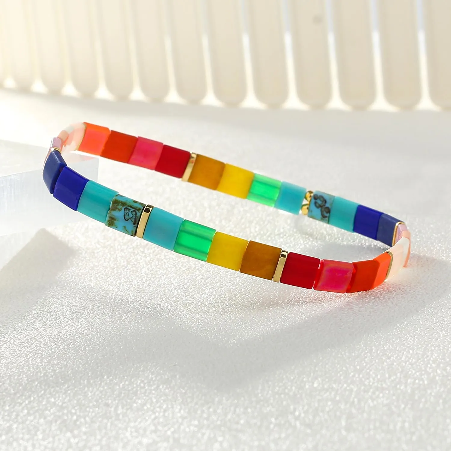 KELITCH Stretch Bracelets Colorful Stackable Tila Bead Bracelets Women Friendship Bracelets Bohemian Jewelry