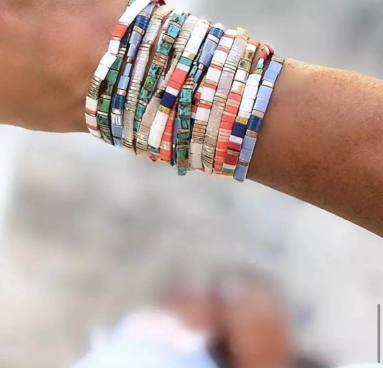 KELITCH Stretch Bracelets Colorful Stackable Tila Bead Bracelets Women Friendship Bracelets Bohemian Jewelry