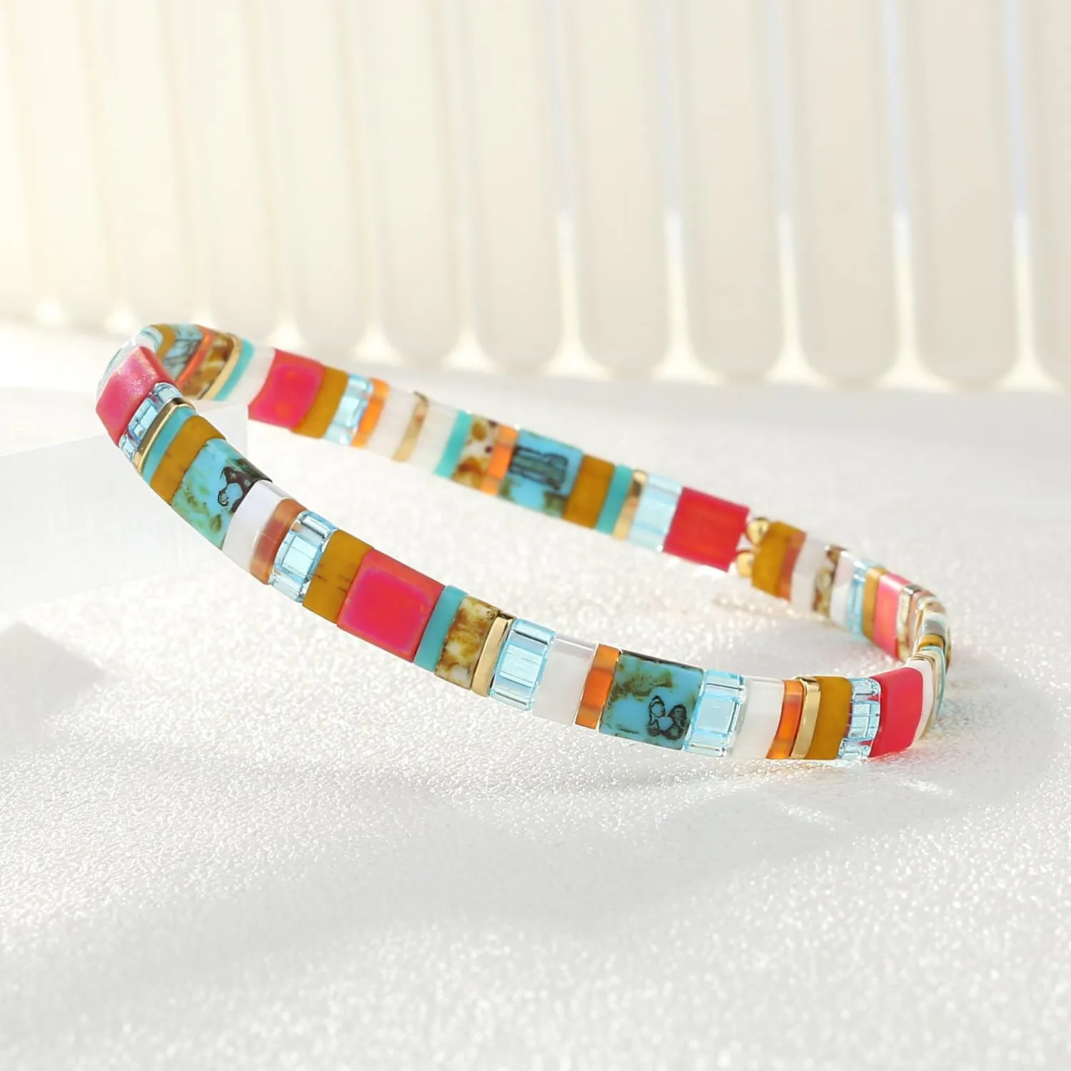 KELITCH Stretch Bracelets Colorful Stackable Tila Bead Bracelets Women Friendship Bracelets Bohemian Jewelry
