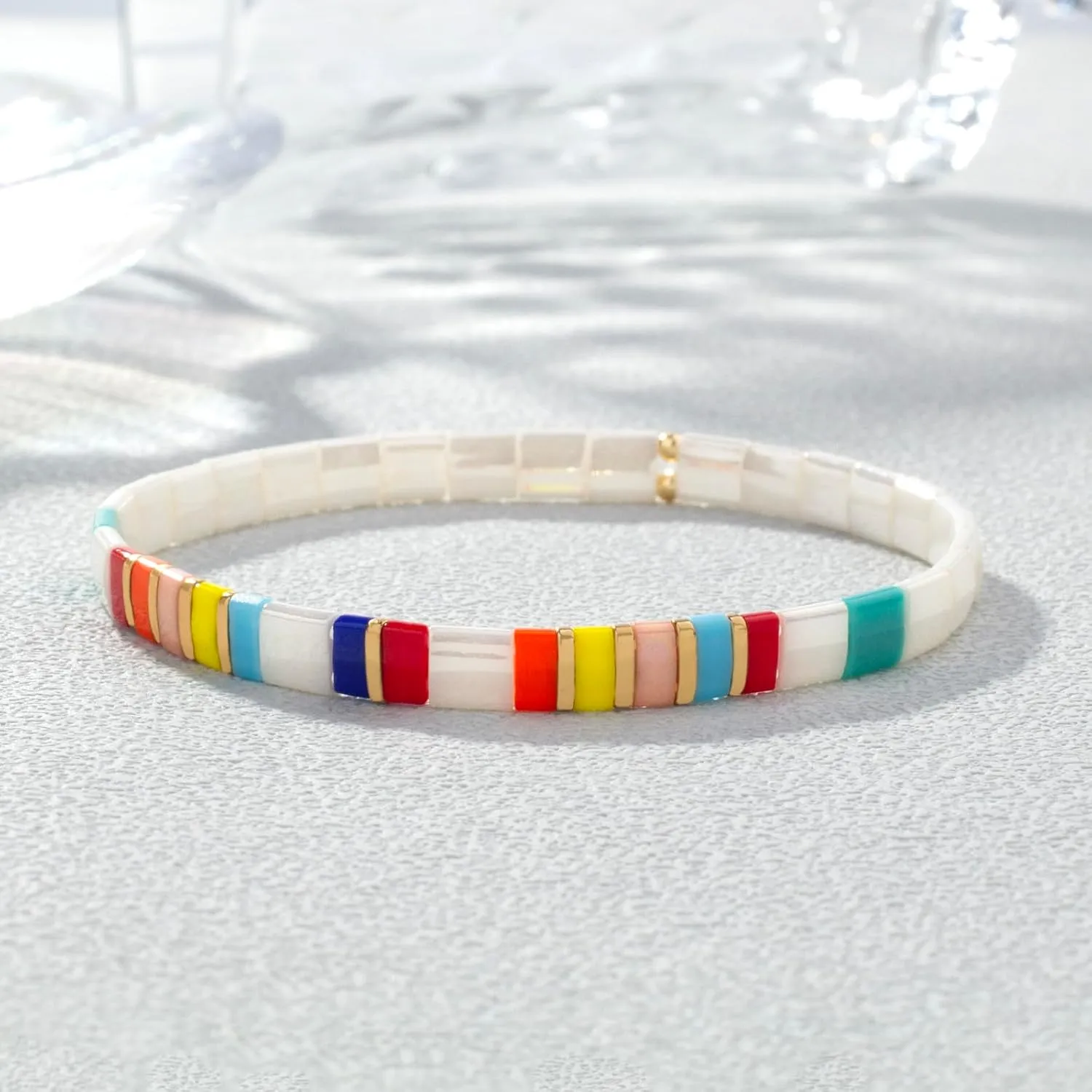 KELITCH Women Stretch Bracelets Miyuki Tila Beaded Bracelets Rainbow Strand Bracelets Beach Jewelry