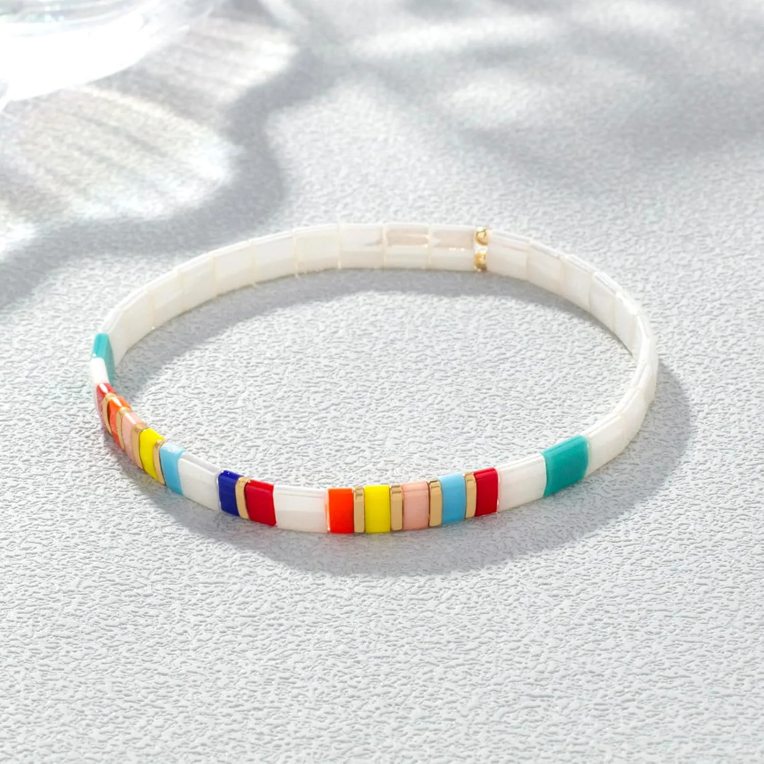 KELITCH Women Stretch Bracelets Miyuki Tila Beaded Bracelets Rainbow Strand Bracelets Beach Jewelry