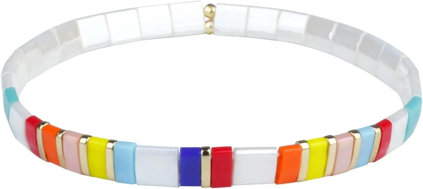 KELITCH Women Stretch Bracelets Miyuki Tila Beaded Bracelets Rainbow Strand Bracelets Beach Jewelry