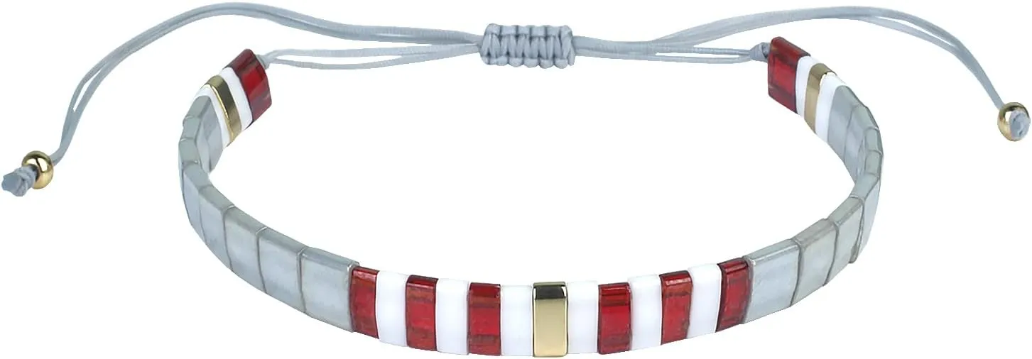 KELITCH Women Tila Strand Bracelets Colorful Friendship Bracelets Boho Ethnic Bracelets Jewelry - Gray