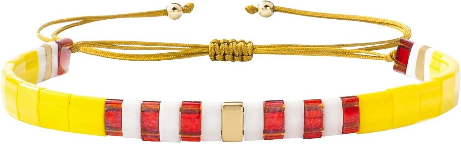 KELITCH Women Tila Strand Bracelets Colorful Friendship Bracelets Boho Ethnic Bracelets Jewelry - Yellow