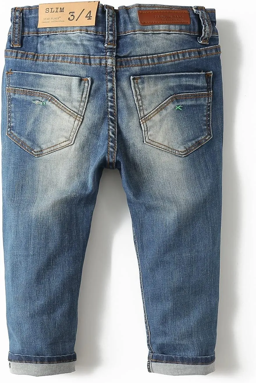 KIDSCOOL SPACE Baby Girl Boy Jeans,Elastic Band Inside with D-Rings Ripped Denim Pants