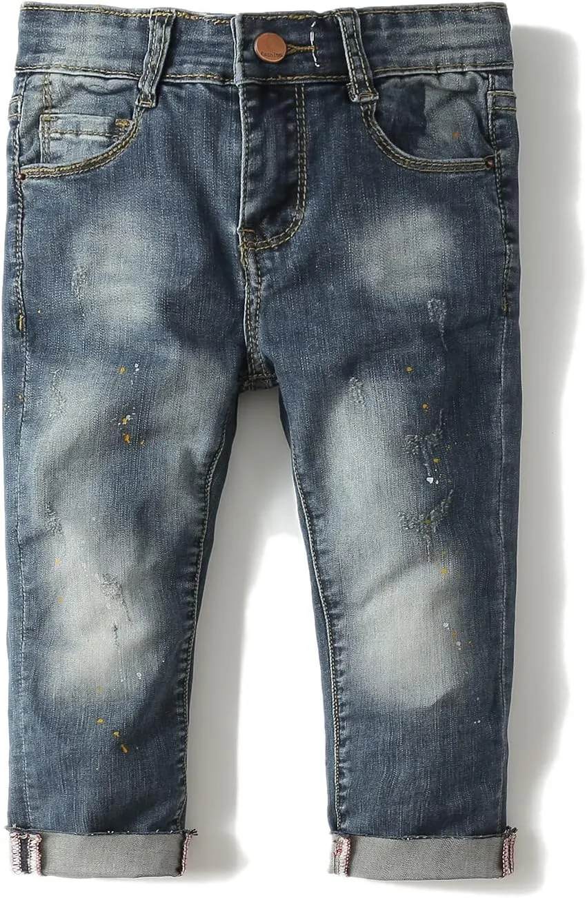 KIDSCOOL SPACE Baby Girl Boy Jeans,Elastic Band Inside with D-Rings Ripped Denim Pants