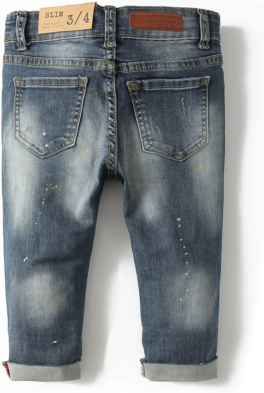 KIDSCOOL SPACE Baby Girl Boy Jeans,Elastic Band Inside with D-Rings Ripped Denim Pants