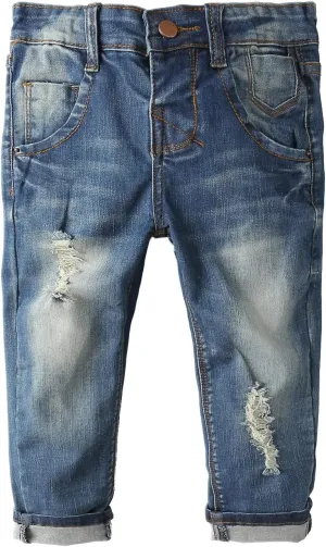 KIDSCOOL SPACE Baby Girl Boy Jeans,Elastic Band Inside with D-Rings Ripped Denim Pants