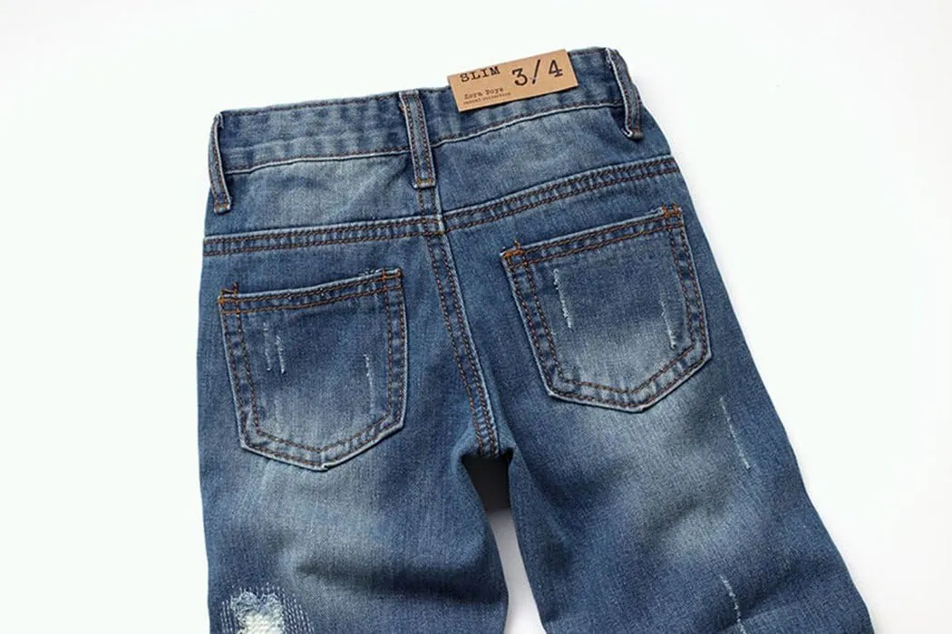 KIDSCOOL SPACE Baby Girl Boy Jeans,Elastic Band Inside with D-Rings Ripped Denim Pants