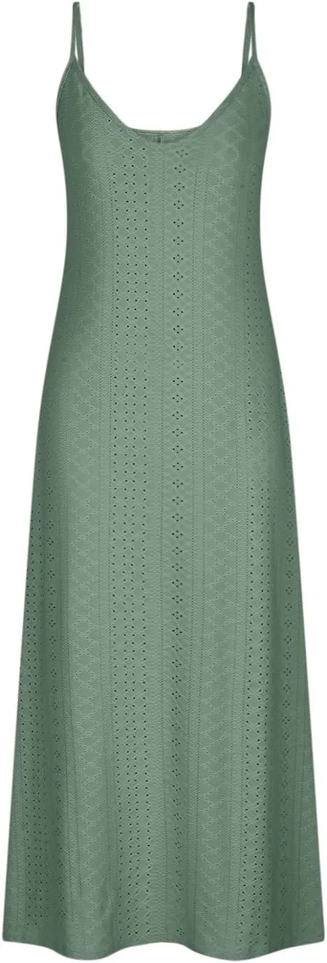 Lace Eyelet Spaghetti Strap Sundress for Women 2025 Trendy Summer V Neck Maxi Dresses