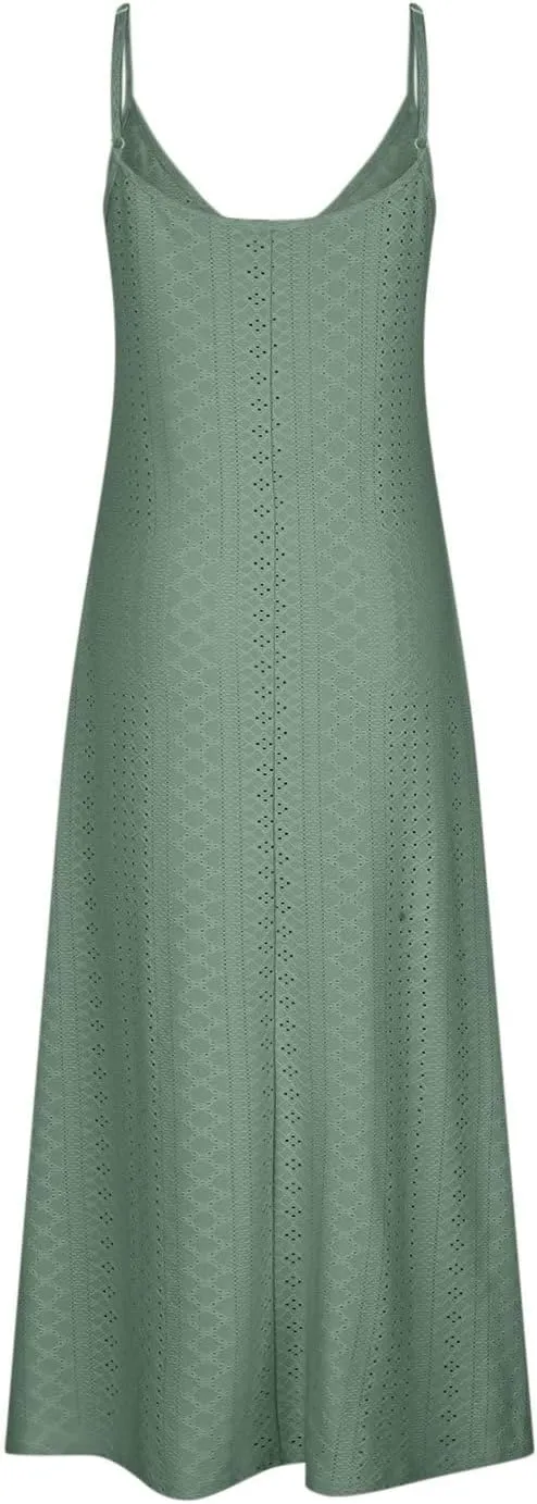 Lace Eyelet Spaghetti Strap Sundress for Women 2025 Trendy Summer V Neck Maxi Dresses