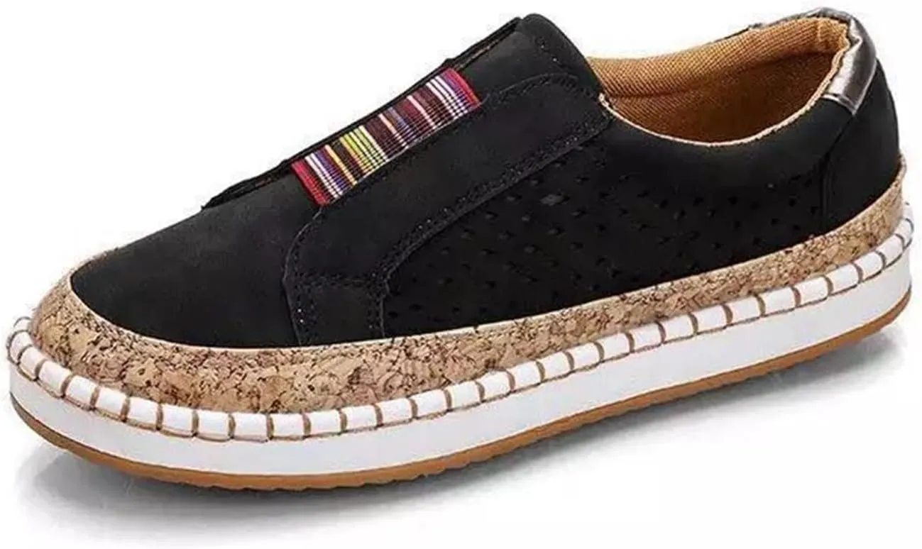 Ladmiple Sneakers For Women Slip On Wide Width Casual Leather Walking Shoes Dressy Casual Summer Lace Up Platform Loafer