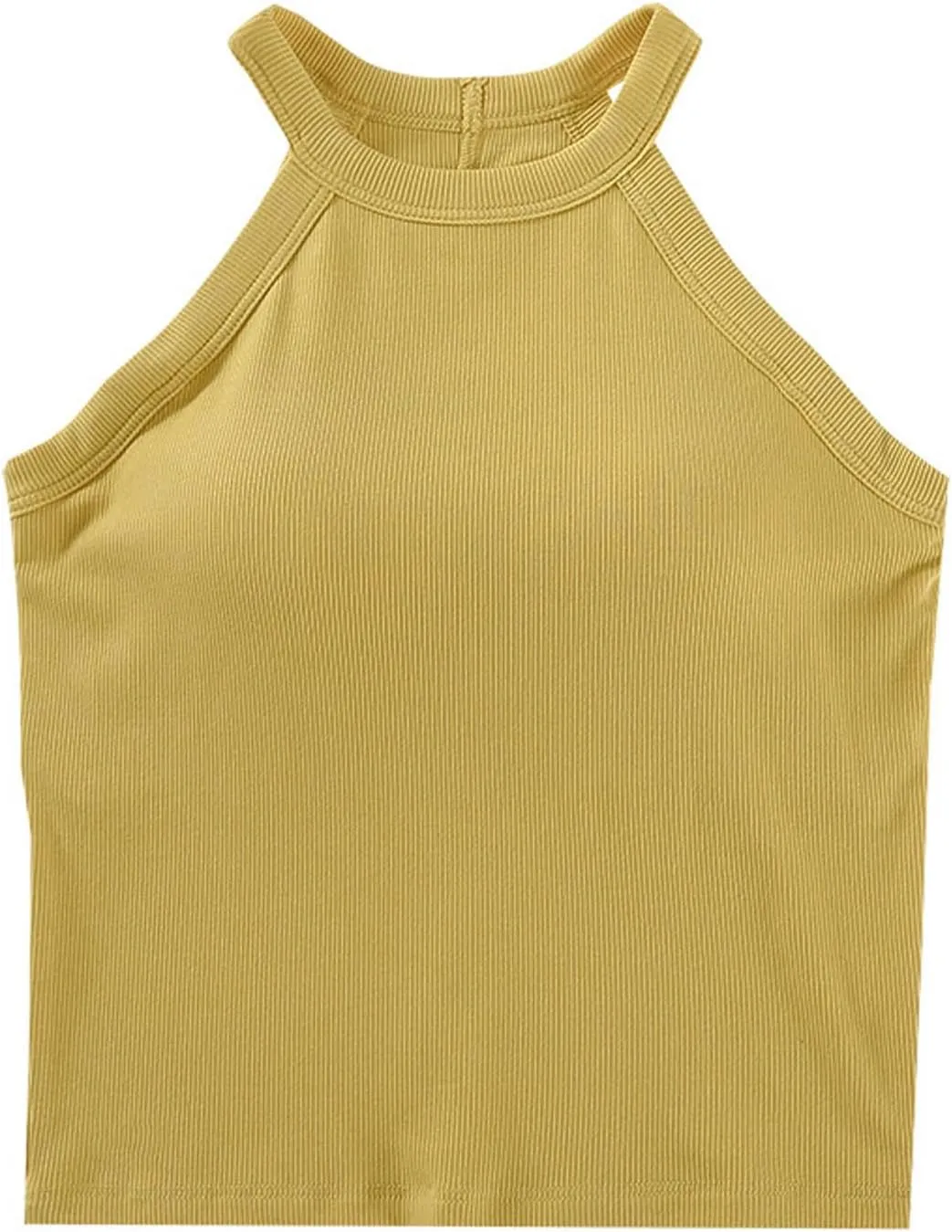 Lastesso Tank Tops with Built in Bras Sleeveless Racerback Casual Basic Ribbed Shirts High Neck Slim Fitted Crop Shirts