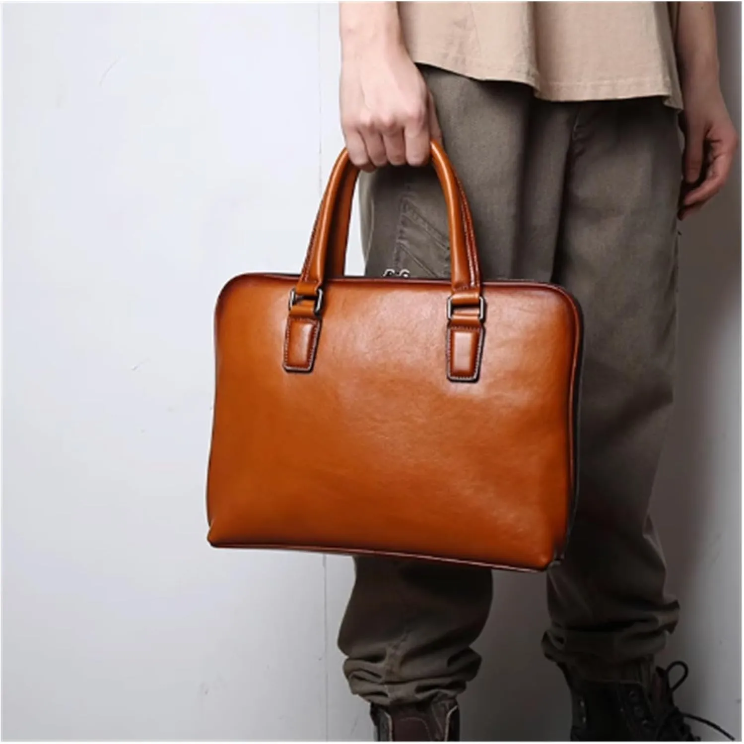 Leather Vintage Man Handbag Briefcase Men Shoulder Bags Coffe Business 14 Inch Laptop Bag