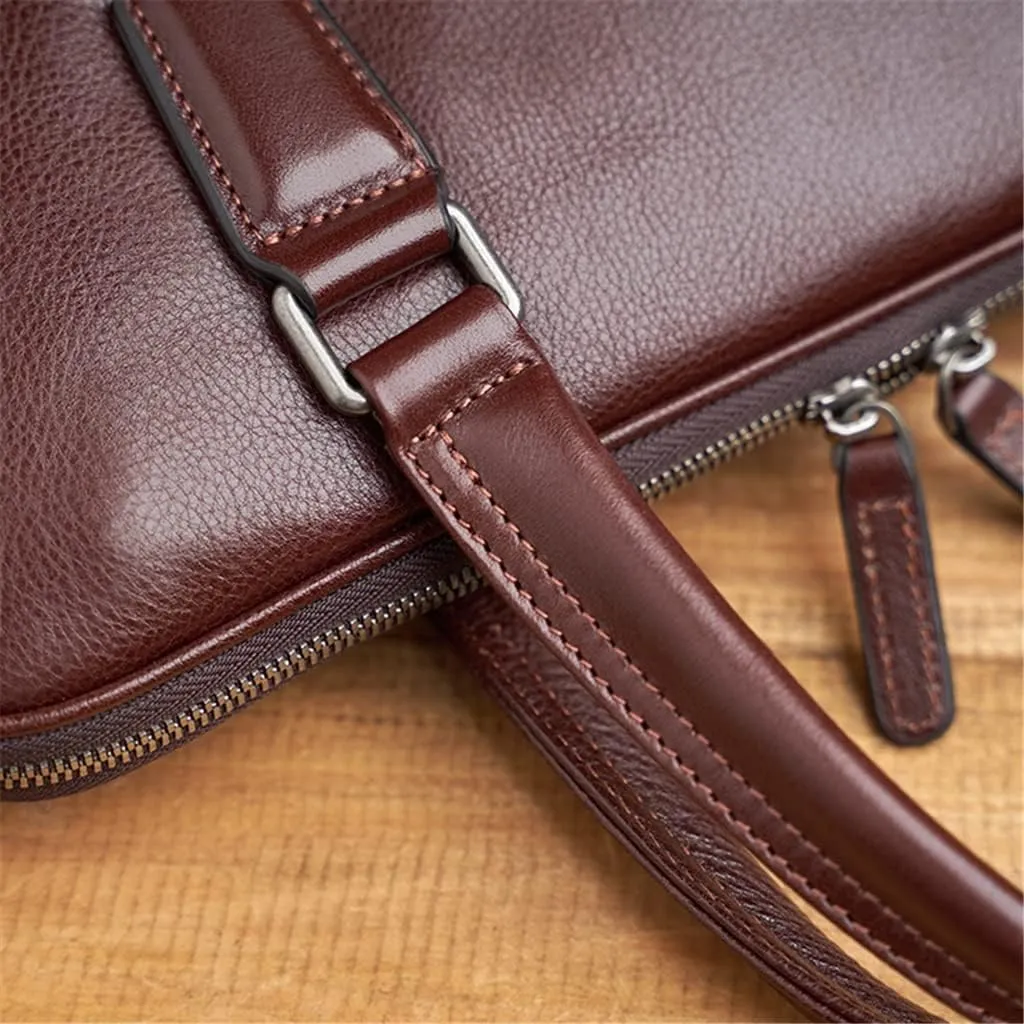 Leather Vintage Man Handbag Briefcase Men Shoulder Bags Coffe Business 14 Inch Laptop Bag
