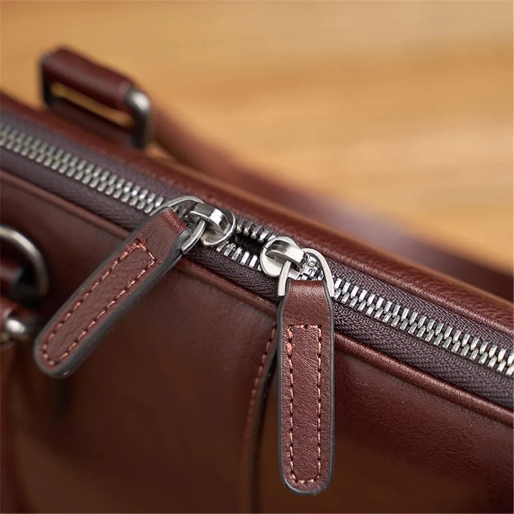 Leather Vintage Man Handbag Briefcase Men Shoulder Bags Coffe Business 14 Inch Laptop Bag