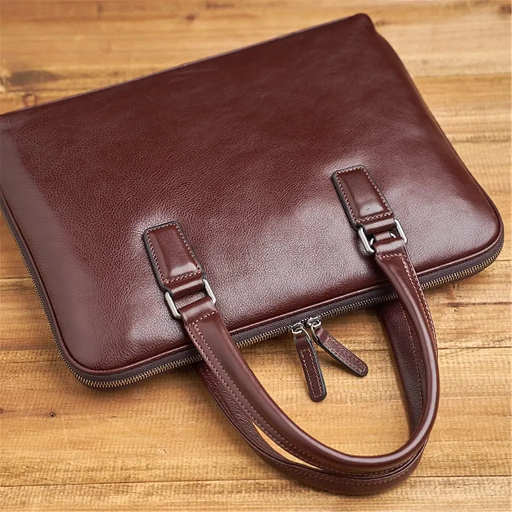 Leather Vintage Man Handbag Briefcase Men Shoulder Bags Coffe Business 14 Inch Laptop Bag