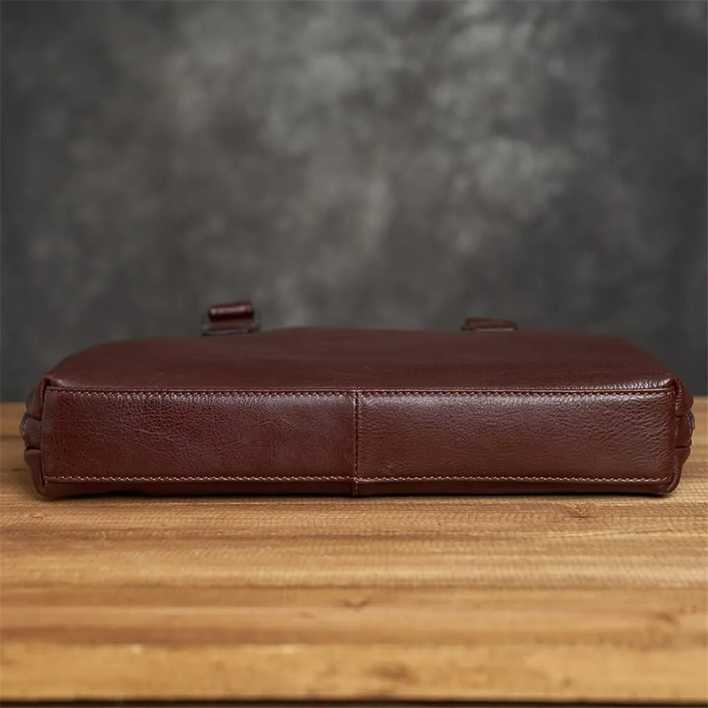 Leather Vintage Man Handbag Briefcase Men Shoulder Bags Coffe Business 14 Inch Laptop Bag
