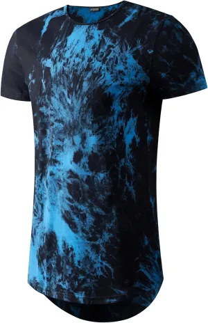 LETAOTAO Long Shirts for Men Hip Hop Shirts Longline Tie Dye Shirts Hipster Gym T Shirts Scallop Tee(Regular&Big and Tall)