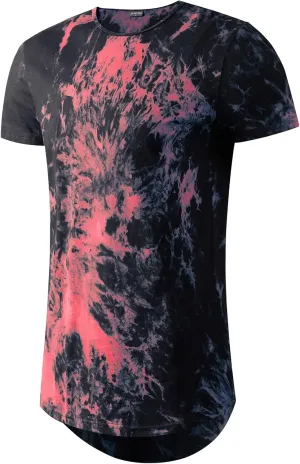 LETAOTAO Long Shirts for Men Hip Hop Shirts Longline Tie Dye Shirts Hipster Gym T Shirts Scallop Tee(Regular&Big and Tall)