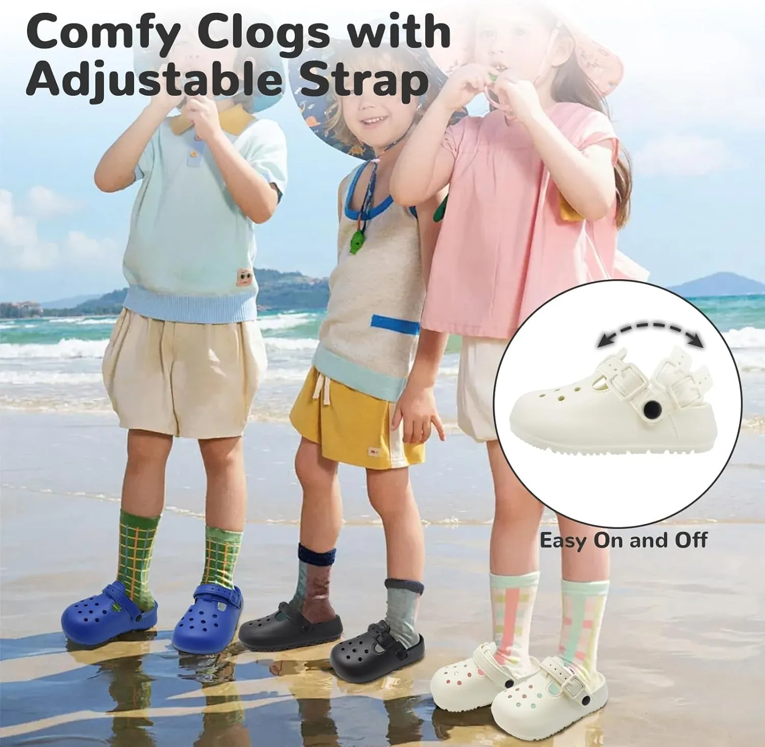 Lightweight Kids Clogs Garden Shoes Boys Girls Soft and Breathable Slide Sandals Toddler Adjustable Strap Beach Pool Slippers