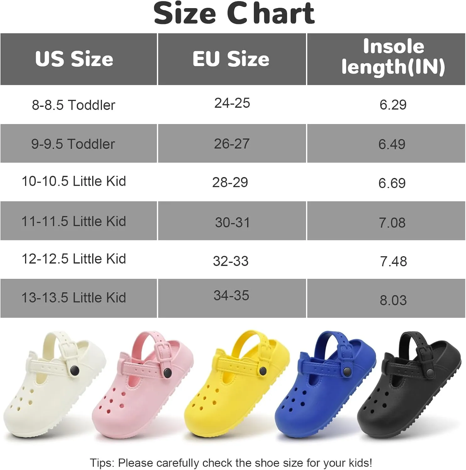 Lightweight Kids Clogs Garden Shoes Boys Girls Soft and Breathable Slide Sandals Toddler Adjustable Strap Beach Pool Slippers
