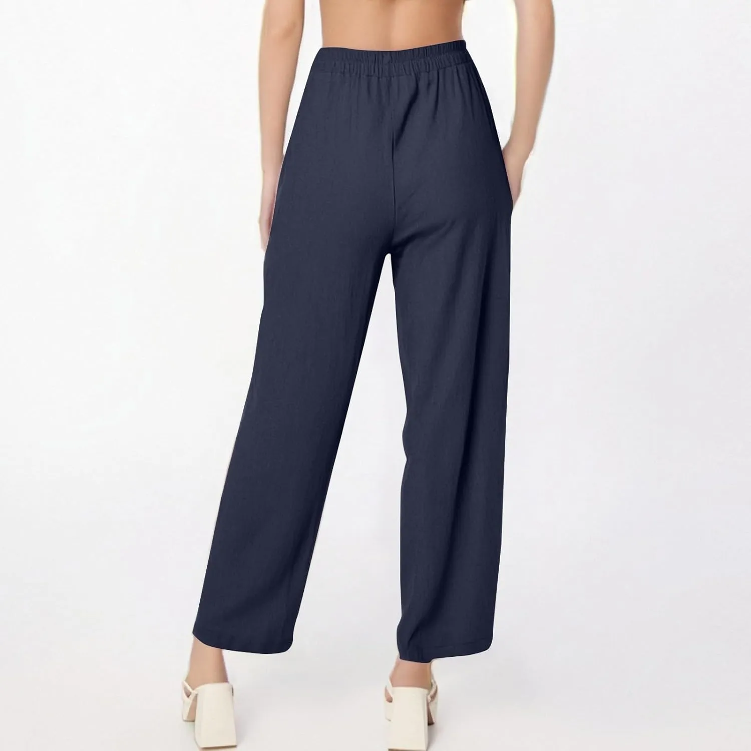 Linen Pants for Women Summer High Waist Palazzo Pants Wide Leg Plus Size Pant Lounge Trousers with Pockets (S-2Xl)