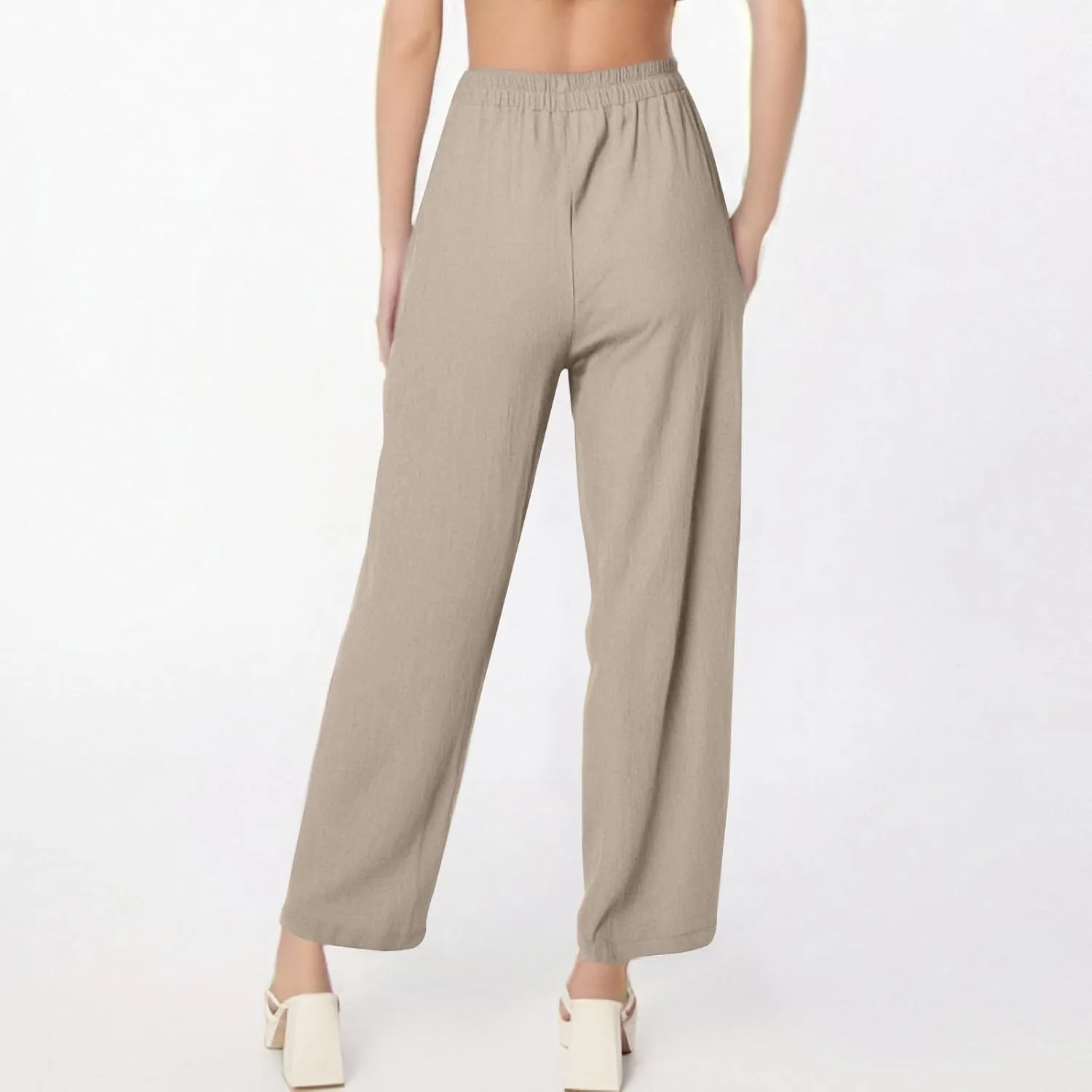 Linen Pants for Women Summer High Waist Palazzo Pants Wide Leg Plus Size Pant Lounge Trousers with Pockets (S-2Xl)