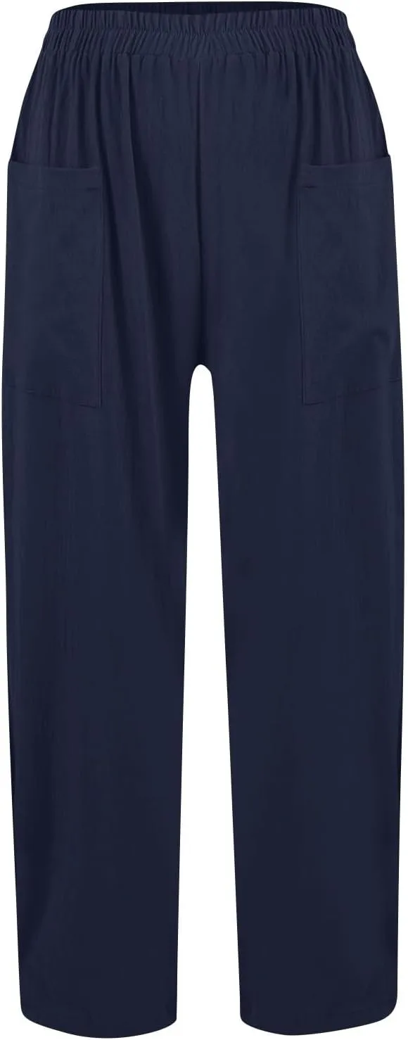 Linen Pants for Women Summer High Waist Palazzo Pants Wide Leg Plus Size Pant Lounge Trousers with Pockets (S-2Xl)