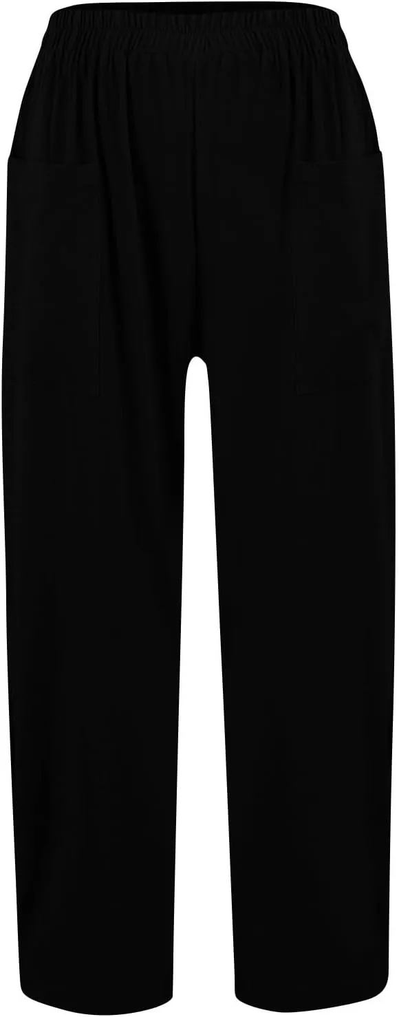Linen Pants for Women Summer High Waist Palazzo Pants Wide Leg Plus Size Pant Lounge Trousers with Pockets (S-2Xl)