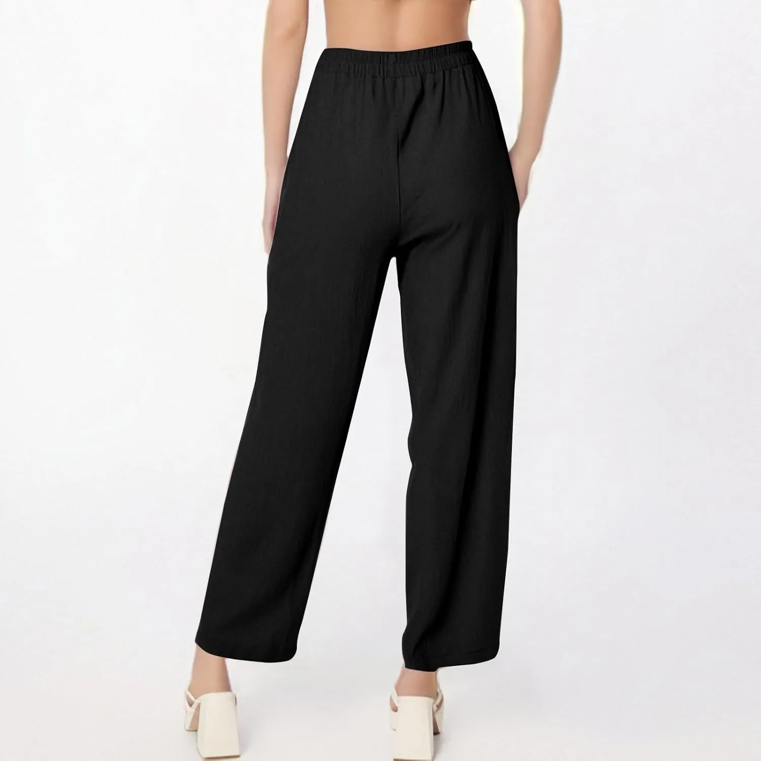 Linen Pants for Women Summer High Waist Palazzo Pants Wide Leg Plus Size Pant Lounge Trousers with Pockets (S-2Xl)
