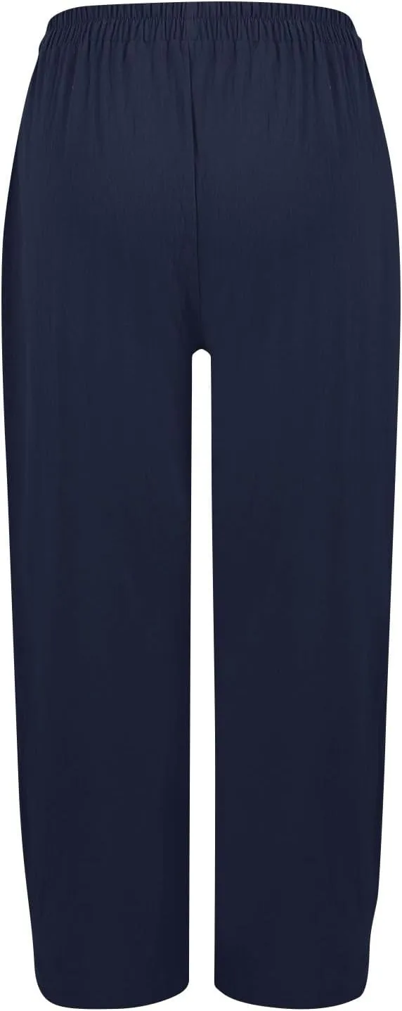 Linen Pants for Women Summer High Waist Palazzo Pants Wide Leg Plus Size Pant Lounge Trousers with Pockets (S-2Xl)