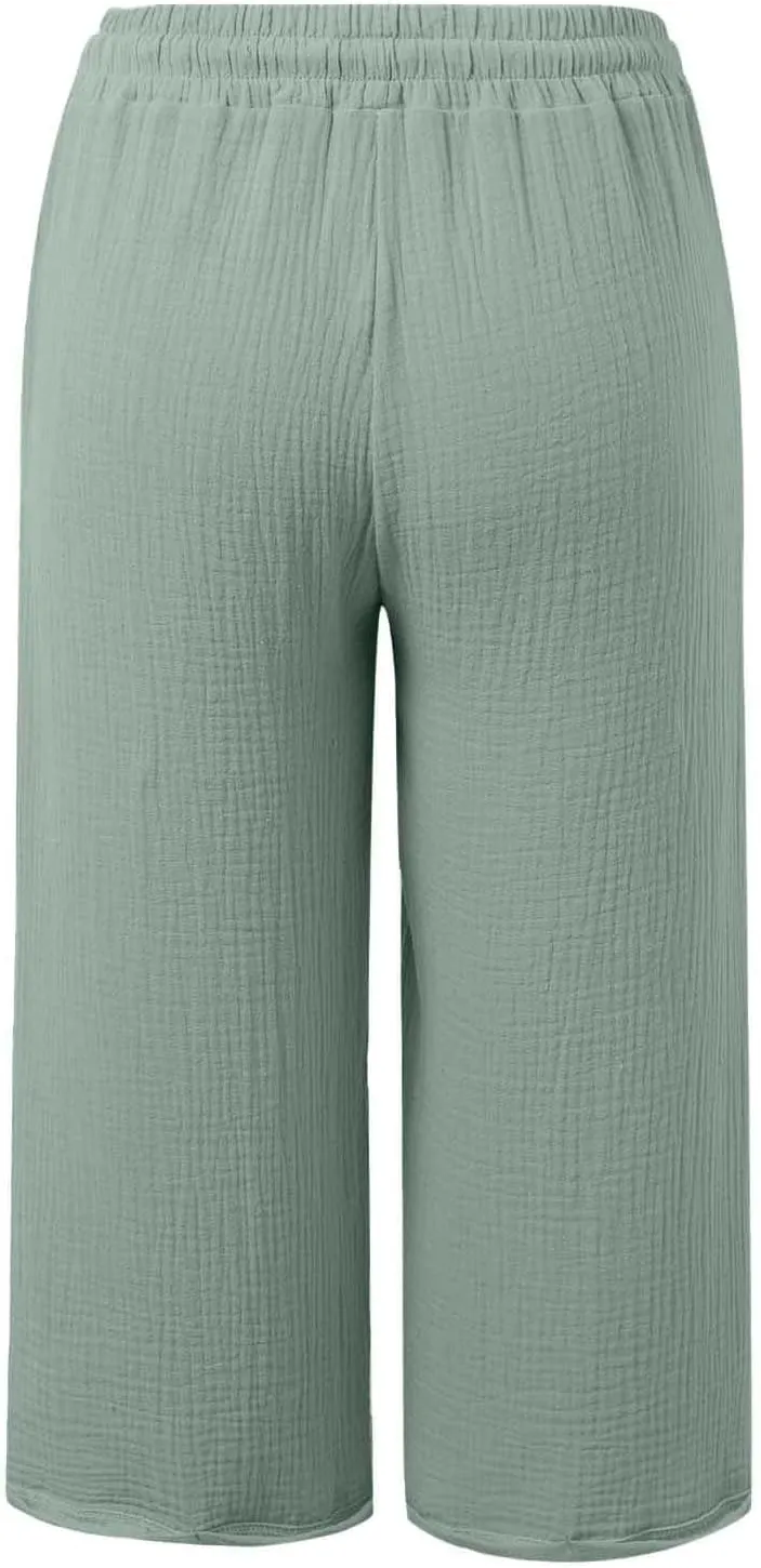 Linen Pants Women Summer Casual High Waist Straight Wide Leg Pants Comfortable Fit Trousers with Pockets