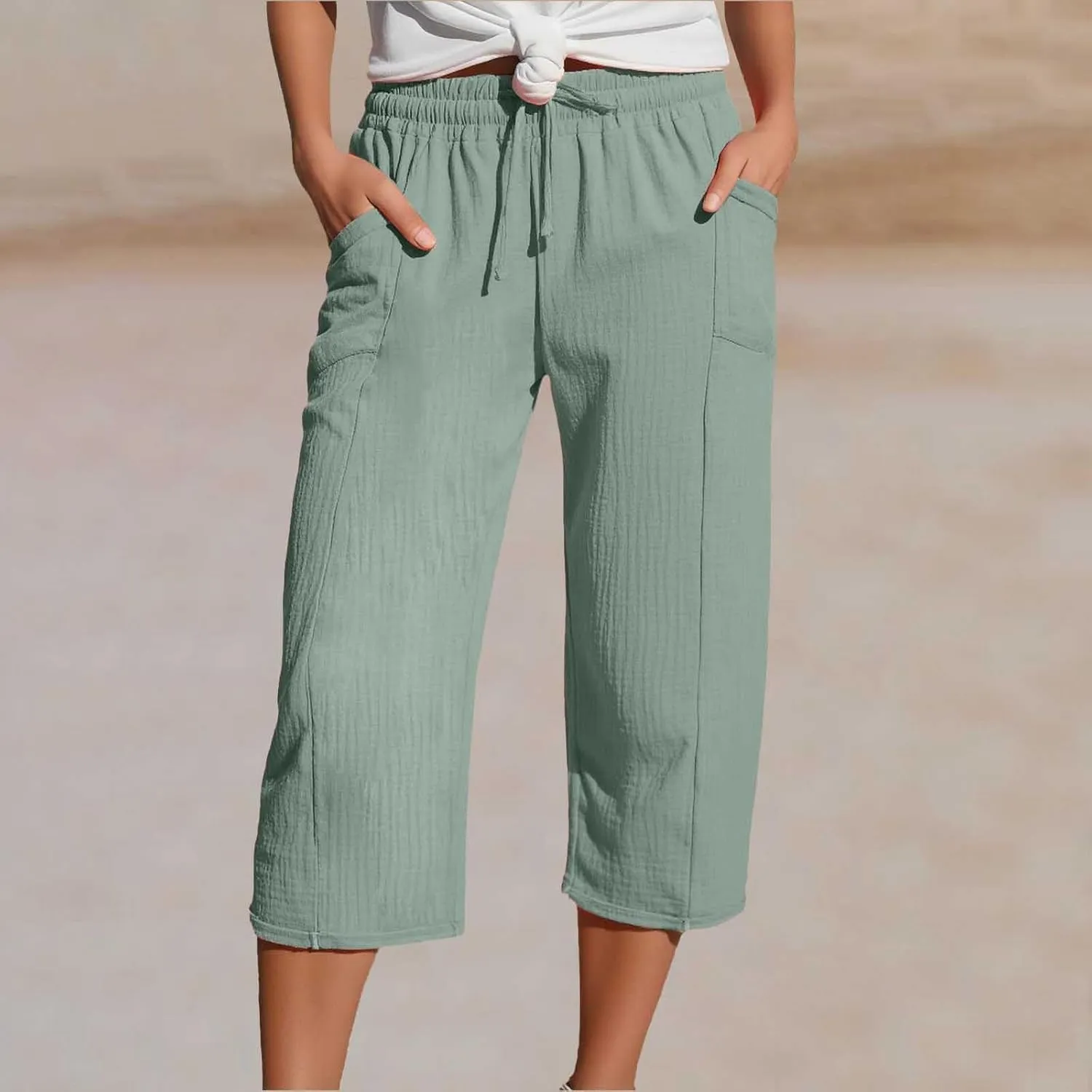 Linen Pants Women Summer Casual High Waist Straight Wide Leg Pants Comfortable Fit Trousers with Pockets