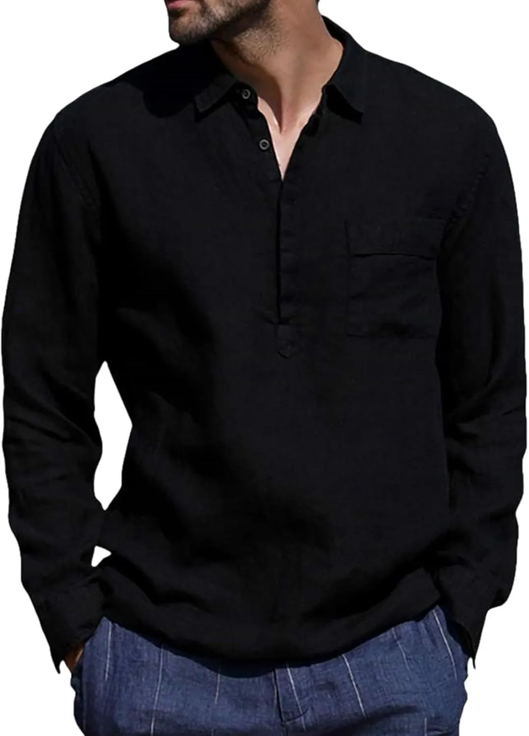 Linen Shirts for Men Casual 3/4 Roll-Up Sleeve V Neck Henley Shirt Quick Dry Breathable Boho Beach Hippie Tee Tops