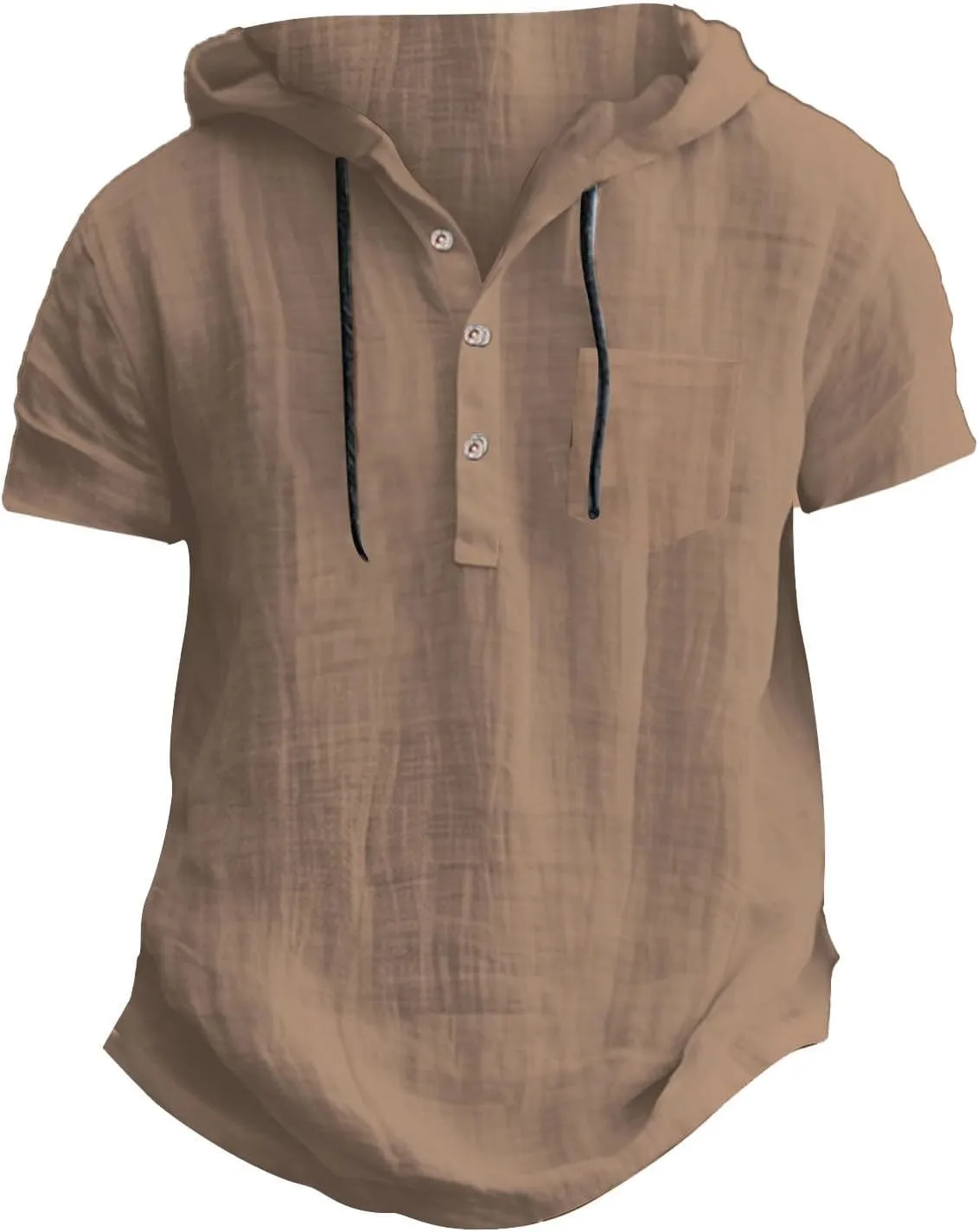 Linen Shirts for Men Quick Dry Breathable Summer Button Short Sleeve Shirt with Hooded Lightweight Loose Beach Top
