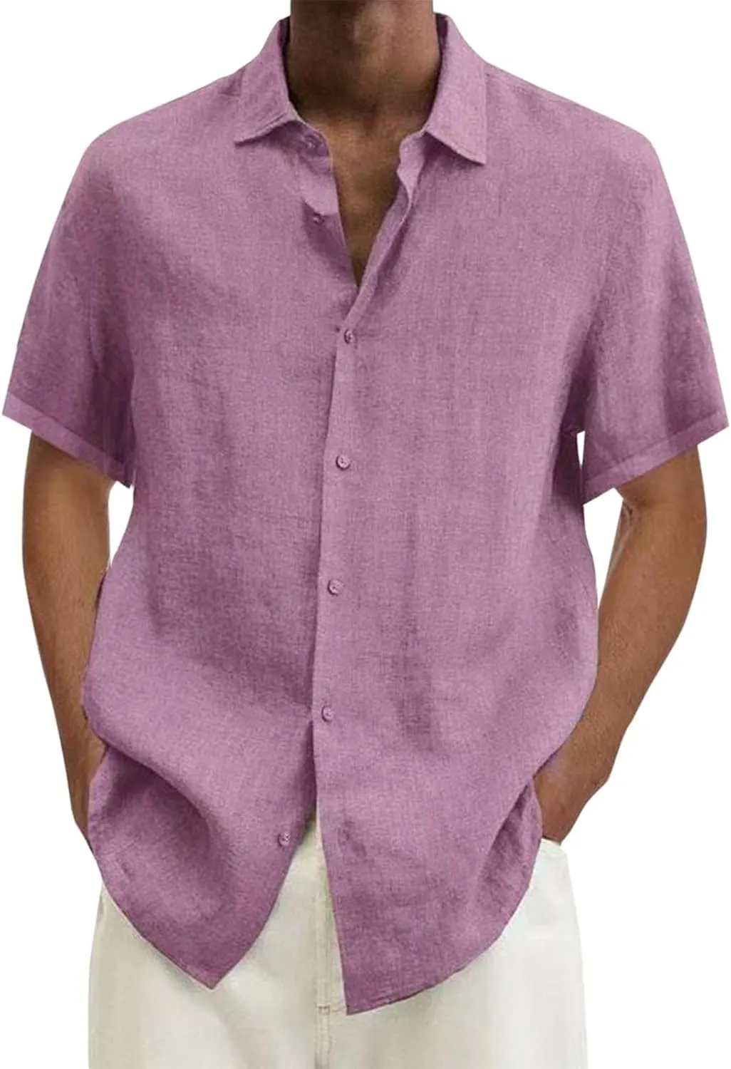 Linen Shirts for Men Short Sleeve Button Down Summer Casual Beach Top Lightweight Loose Sun Protection Fishing Shirt