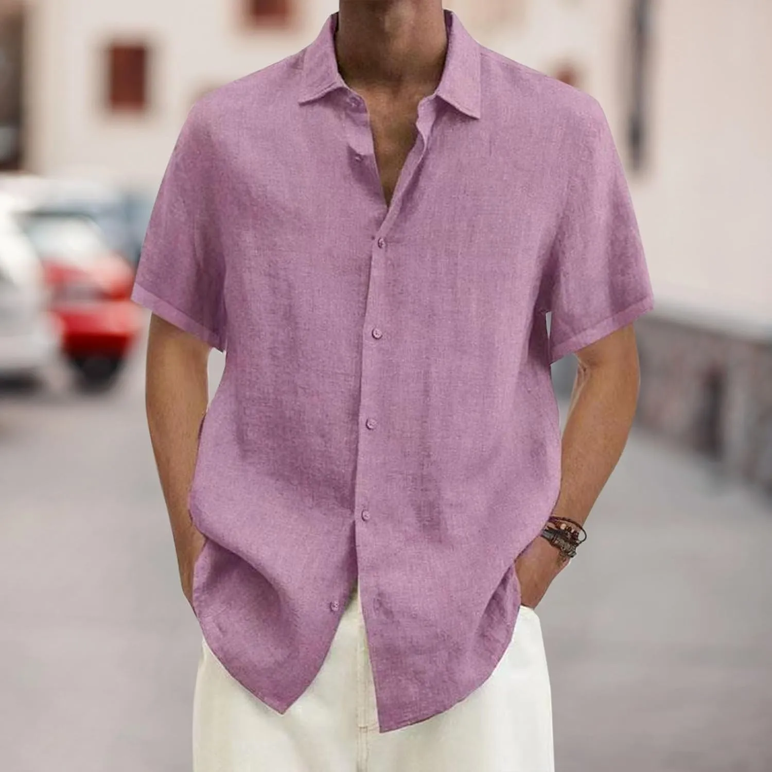 Linen Shirts for Men Short Sleeve Button Down Summer Casual Beach Top Lightweight Loose Sun Protection Fishing Shirt