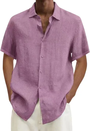 Linen Shirts for Men Short Sleeve Button Down Summer Casual Beach Top Lightweight Loose Sun Protection Fishing Shirt