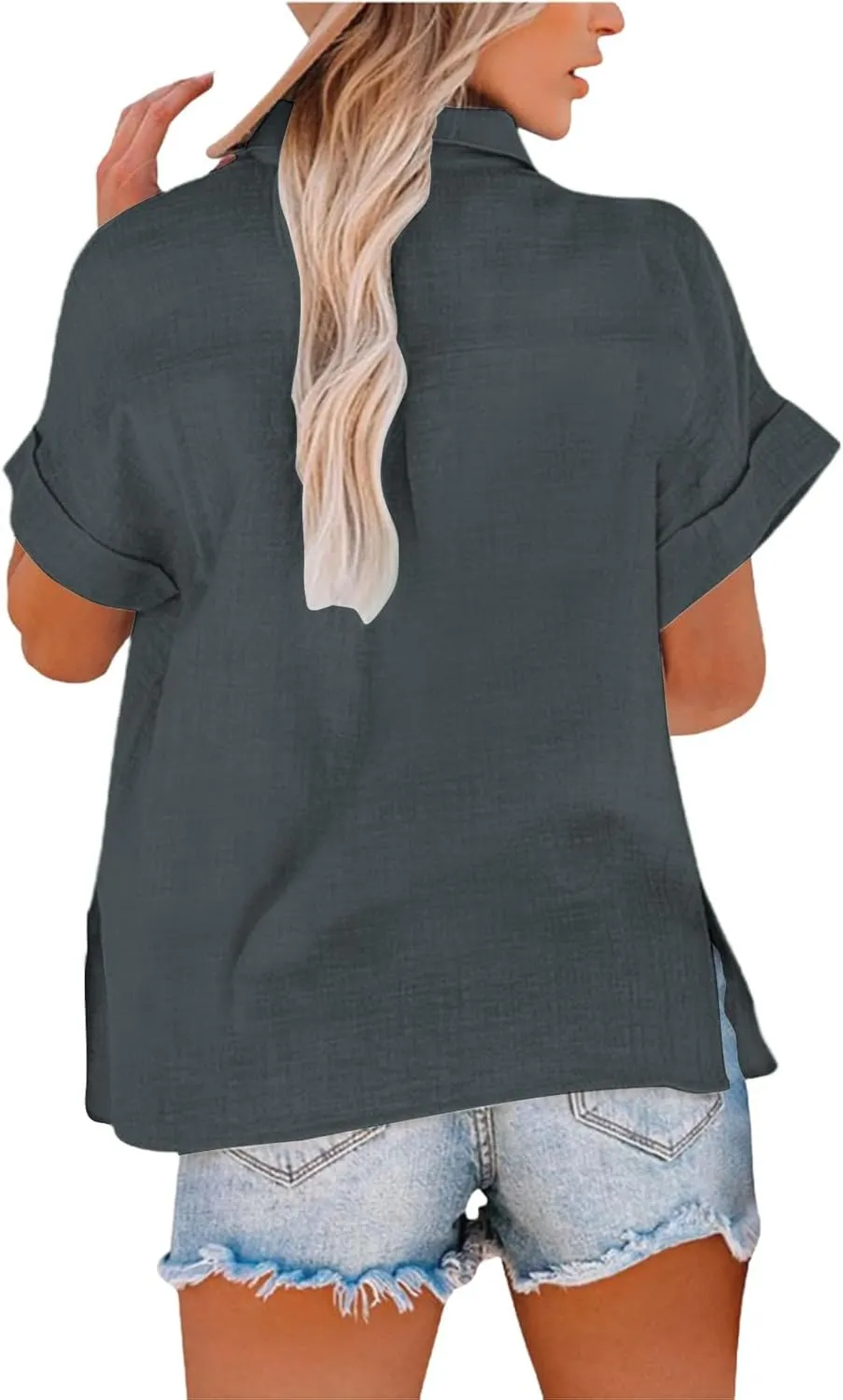 Linen Tops for Women 2025 Summer Button Down V Neck Shirts Casual Short Sleeve Loose T-Shirt Cotton Linen Blouse Tees